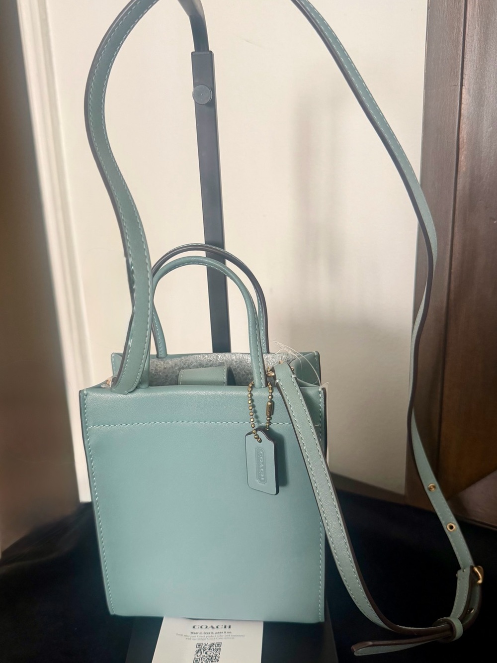 Coach Mint Green Leather Mini Crossbody Tote
